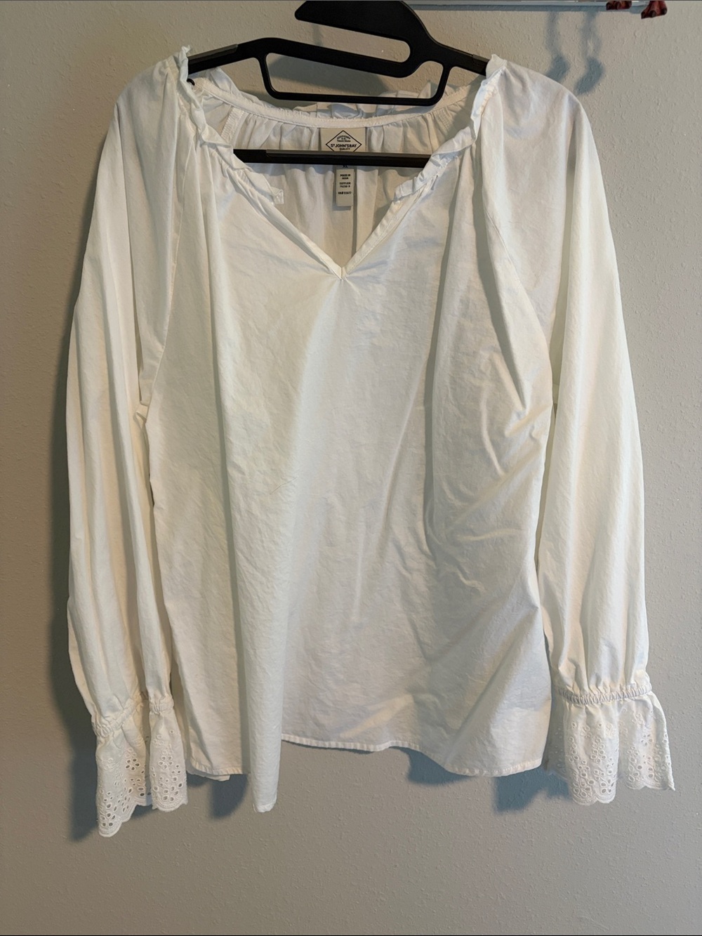 St. John's Bay White Peasant Blouse with Eyelet Cuffs